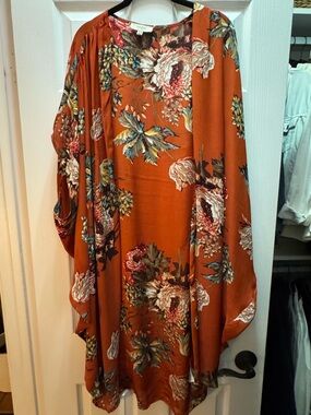 Umgee Rust and Brown Floral Open Front Duster